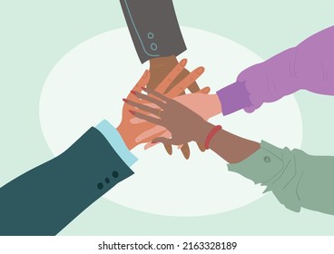 business team support each other and put their hands together