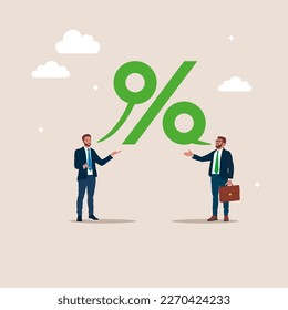 Business team talking about the commission percentage. Flat vector illustration