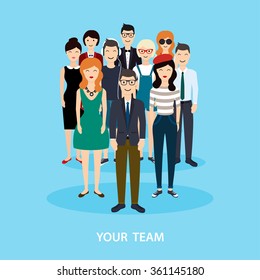 Business Team. Teamwork. Social Network and  Media Concept.  Flat vector illustration.