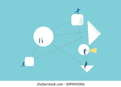 Concepto de vector de equipo y equipo de negocios. Símbolo de cooperación, proceso, solución. Ilustración mínima de eps10