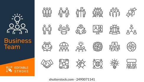 Business team thin line icons. Editable stroke. Pixel perfect.