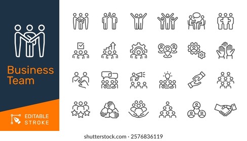 Business team thin line icons. Editable stroke. Pixel perfect.