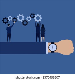 Business team time management put gears planning time