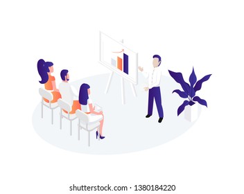Business Team Training. Vector isometric illustration