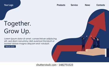 Business team try to set up the chart grow. Business Landing Page Template.