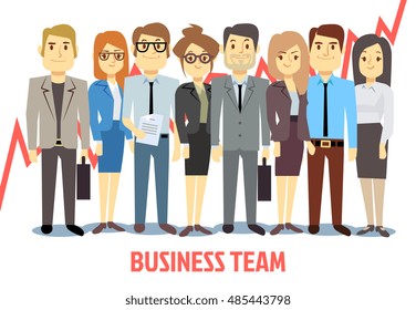Business team vector concept with man and woman standing together. Teamwork professional partnership and cooperation illustration