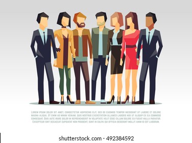business team vector concept with man and woman standing together. teamwork flat vector illustration