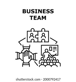 Business Team Vector Icon Concept. Business Team Conference And Brainstorming, Educational Course And Planning Job Strategy. Company Teamwork And Profession Cooperation Black Illustration