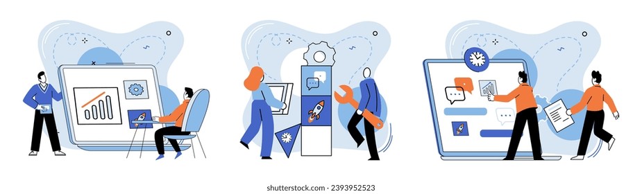 Business team vector illustration. Brainstorming sessions facilitated generation innovative business ideas Communication and cooperation were vital for teams success The business team metaphor