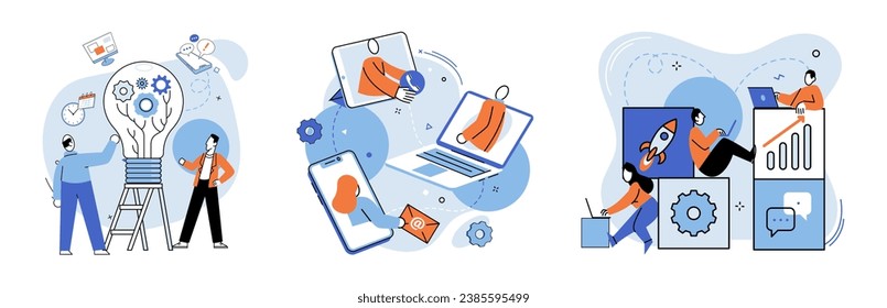 Business team vector illustration. Effective organization and management were key factors in project success The teams assistance and support played critical role in achieving business objectives