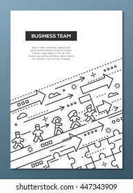 Business Team - Vector Line Design Brochure Poster, Flyer Presentation Template, A4 Size Layout. Successful People Moving Forward On Arrows