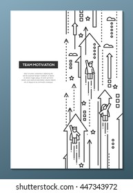 Business Team - Vector Line Design Brochure Poster, Flyer Presentation Template, A4 Size Layout. Successful People Moving Forward On Arrows