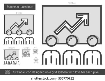 Icono de línea vectorial de equipo de negocios aislado en fondo blanco. Icono de línea de equipo de negocios para infografía, sitio web o aplicación. Icono escalable diseñado en un sistema de cuadrícula.