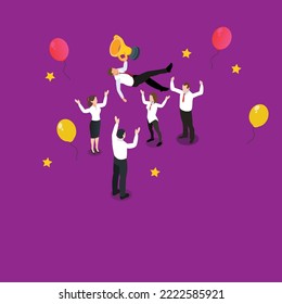 Business team winning celebration isometric 3d vector illustration concept for banner, website, illustration, landing page, flyer, etc.