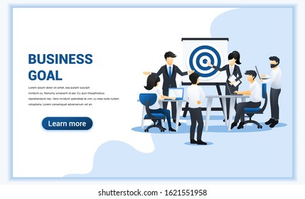 Business team work concept design. People working on table with dartboard target. Business leadership, cooperation, partnership, team metaphor, team work symbol. Flat vector illustration