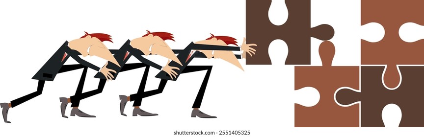 Negocios. Equipo de trabajo en los negocios. Equipo de trabajo en concepto de negocio. Grupo de hombres de negocios que resuelven el rompecabezas y la idea de conexión. Aislado en el fondo blanco