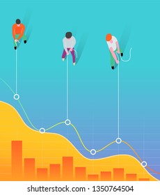 Business team work concept. Men pulling line chart. Stock market business concept illustration.