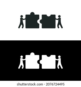 Concepto de trabajo de equipo de negocios. Metáfora del equipo. Personas conectando elementos del rompecabezas. Ilustración vectorial aislada del diseño de estilo plano. Símbolo de trabajo en equipo, cooperación, asociación.