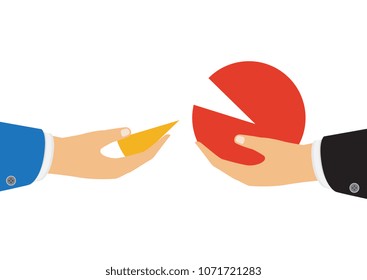 Business team work concept. Vector. Hands that hold part of the diagram. 