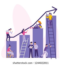 business team work holding graph arrow, business people concept, workers work together concept, success team work 
