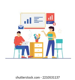 Business Team Work Illustration, Create your own Project or work in the easiest way with this Illustration, suitable for your business, branding, service projects. This illustration is 100% vector. 