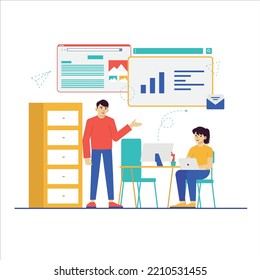 Business Team Work Illustration, Create your own Project or work in the easiest way with this Illustration, suitable for your business, branding, service projects. This illustration is 100% vector. 