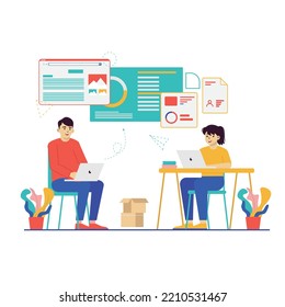 Business Team Work Illustration, Create your own Project or work in the easiest way with this Illustration, suitable for your business, branding, service projects. This illustration is 100% vector. 