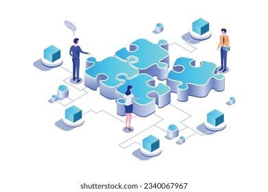 Business Team Work  Isometric Concept Langding Page