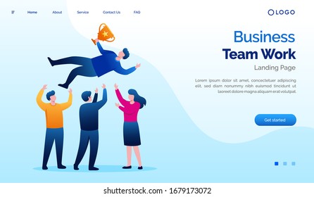 Business team work landing page website illustration flat vector template eps
