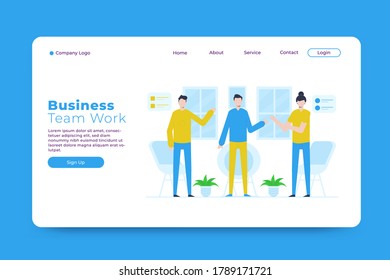 Business team work landing page template.Modern flat design concept of web page design for templates, UI, web, mobile app, posters, banners, flyers, development. vector illustrationModern flat design 
