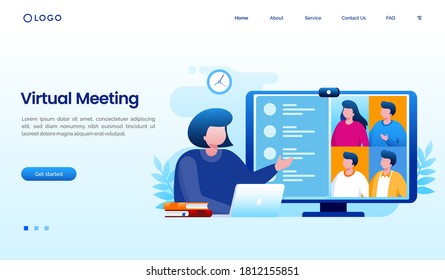 Business team work landing page website illustration flat vector template