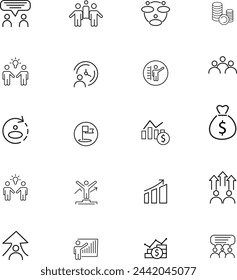 Business team work line icons.