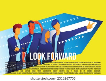 business team work looking forward, motivation boss with staff. business concept illustration.