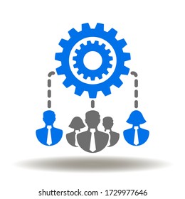 Business Team Work Structure Process Service Outsourcing Logo. Cog wheel mechanism people teamwork network icon vector.
