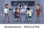 Business team work success concept. Online trading. Brokerage trading on the stock exchange vector in flat style design. Group of businessmen enjoys success deal on stock market illustration.