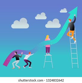 Business team work supporting arrow chart. Marketing analysis. Business strategy.