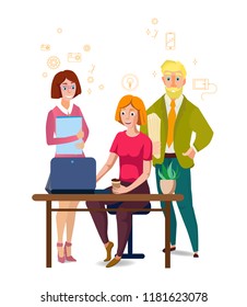 business team at work, vector illustration isolated on white background