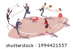 Business team workers running in circles, solving problems, answering question, tossing documents, clipboard, passing issues. Colleagues people collaborating. Teamwork concept flat vector illustration