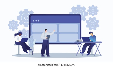 concepto de trabajo de equipo de negocios y concepto de reunión de equipo de desarrollo web y diseño web