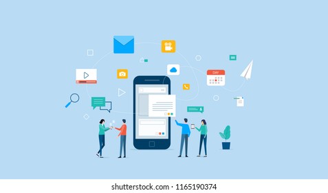 business team working for mobile application development and design process concept