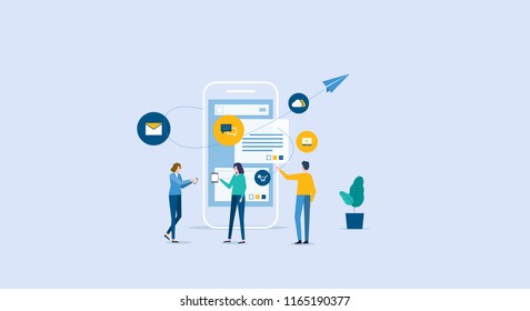 business team working for mobile application development and design process concept