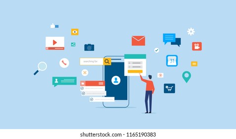 business team working for mobile application development and design process concept