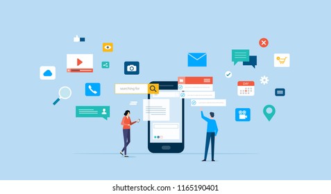 business team working for mobile application development and design process concept