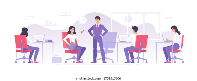 Business Team Working Modern Office Vector Stock Vector (Royalty Free ...