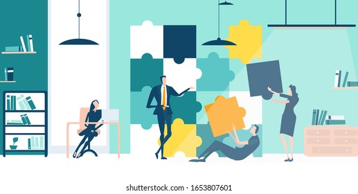 Business team working in office, discussing a new deal and making business plans. Business concept illustration