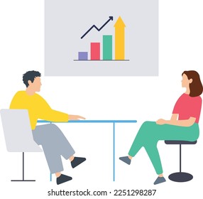 Business team Working on analysis flat illustration, Business performance Data analysis, Marketing research charts. Business team use chart and productivity tools to analyze charts illustration
