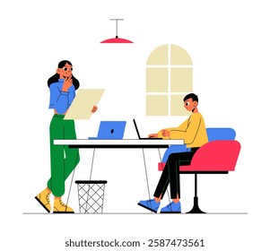 Business Team Working On Project In Flat Vector Illustration Symbolizing Collaboration, Productivity, And Office Work, Isolated On White Background