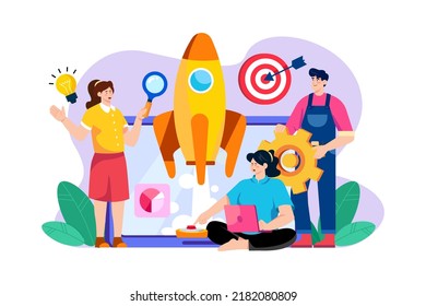 Business team working on business startup launch Illustration concept on white background