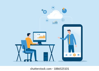 Business team working online by technology remotely connection with cloud computing server network concept