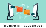 Business team working remotely and exchanging files online, data transfer tools concept